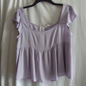 SADIE & SAGE Lilac Purple RUFFLE CAP Sleeve CROPPED Blouse Sz MEDIUM
